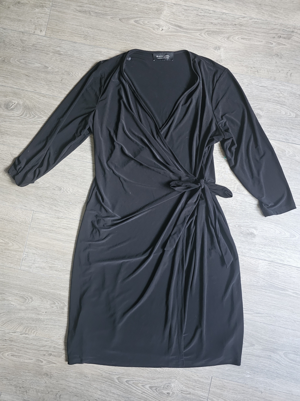 Black Wrap Midi Dress with Tie Waist - Black Label